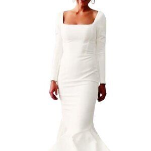 Yuki Isabelle Women's Satin Mermaid Evening Party Long Sleeve Formal Prom Dress